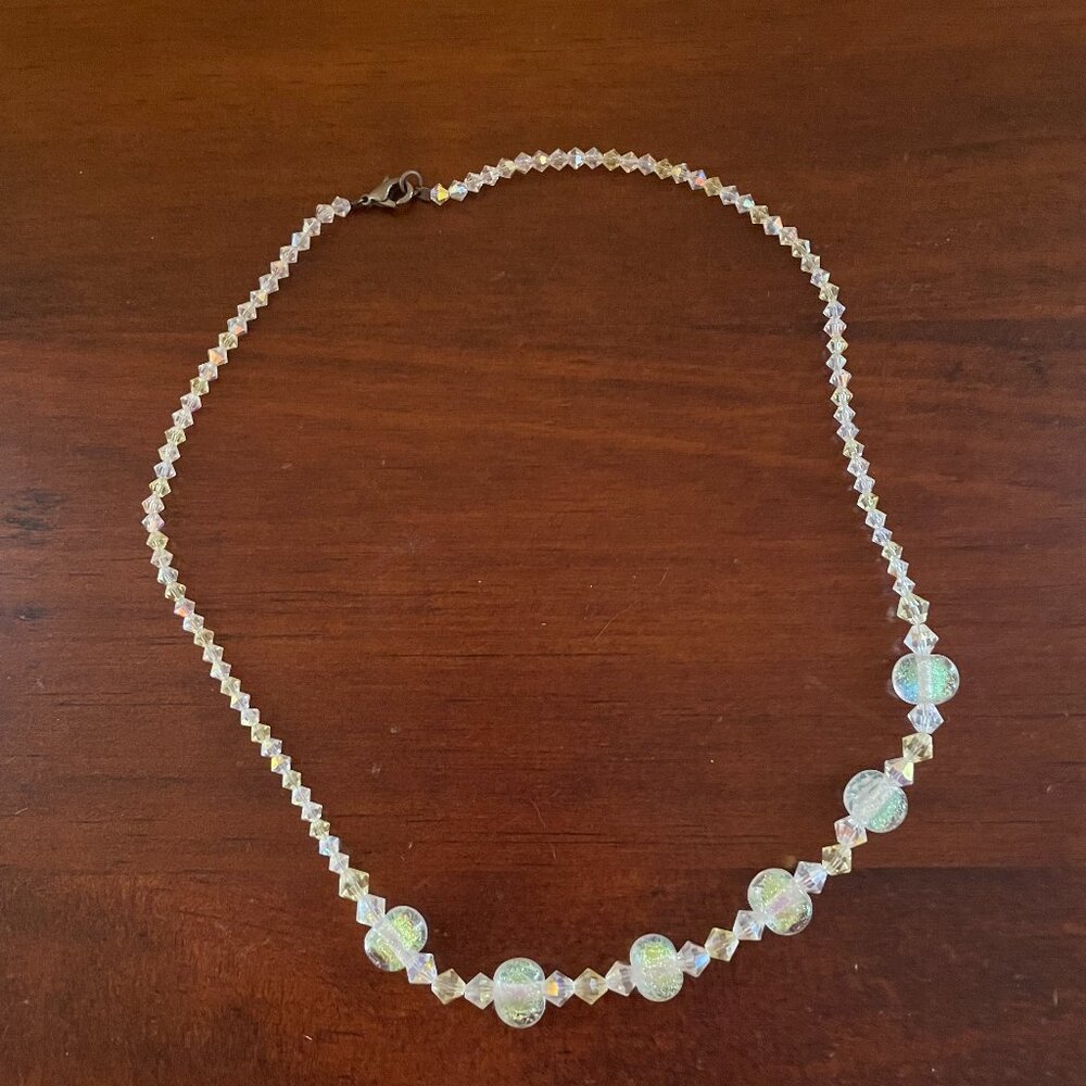 Vintage AB Crystal Beaded Necklace | Iridescent Glass |